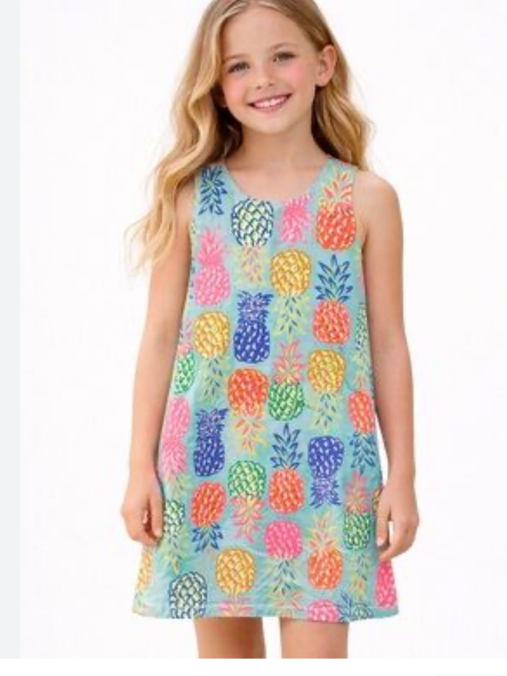 Tommy Bahama Girls Aqua Neon Pineapple
Sleeveless Shift Dress Size 7
